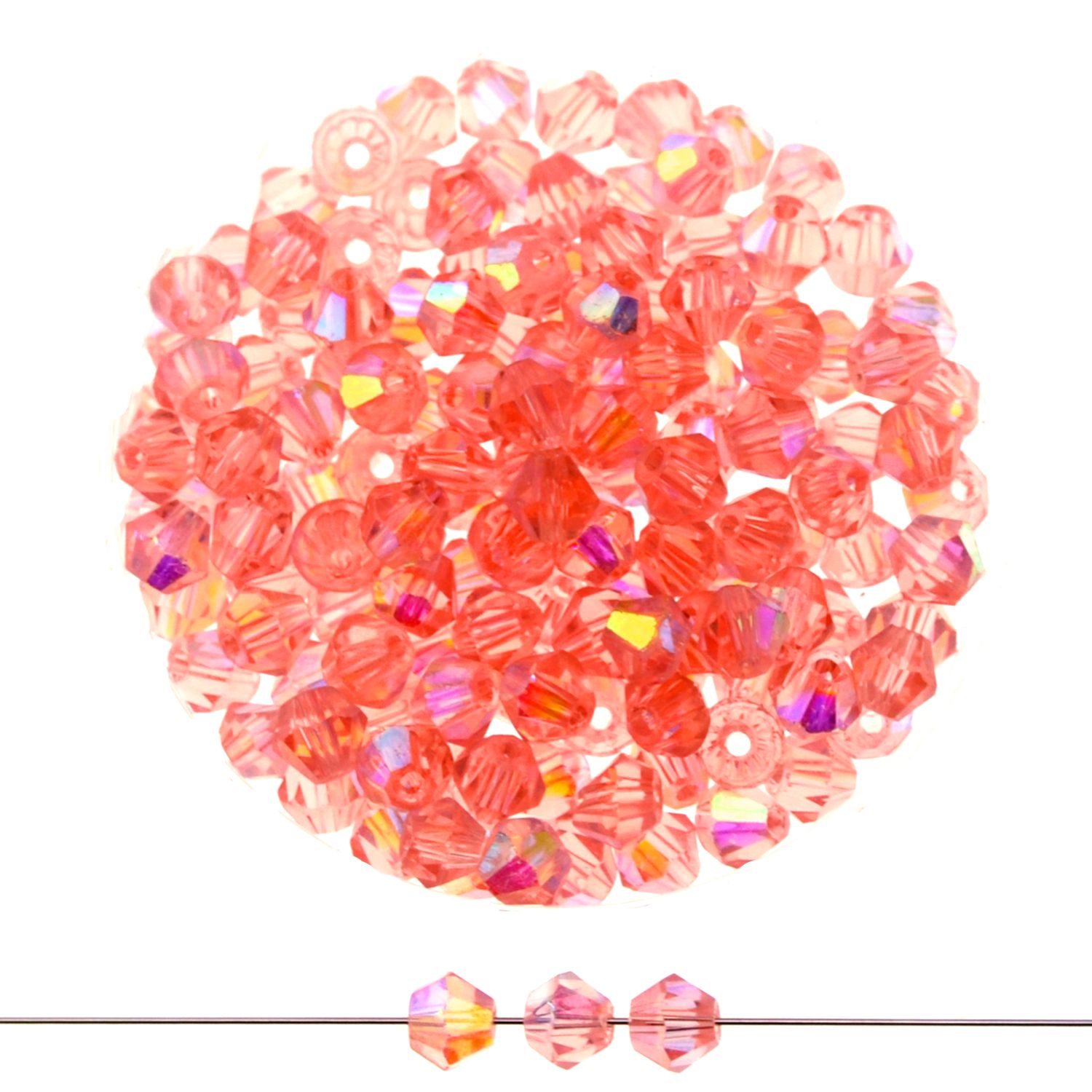 Doppelkegel-Kristallglasperlen – Rosé AB-Effekt , 4 mm I 40 Stück