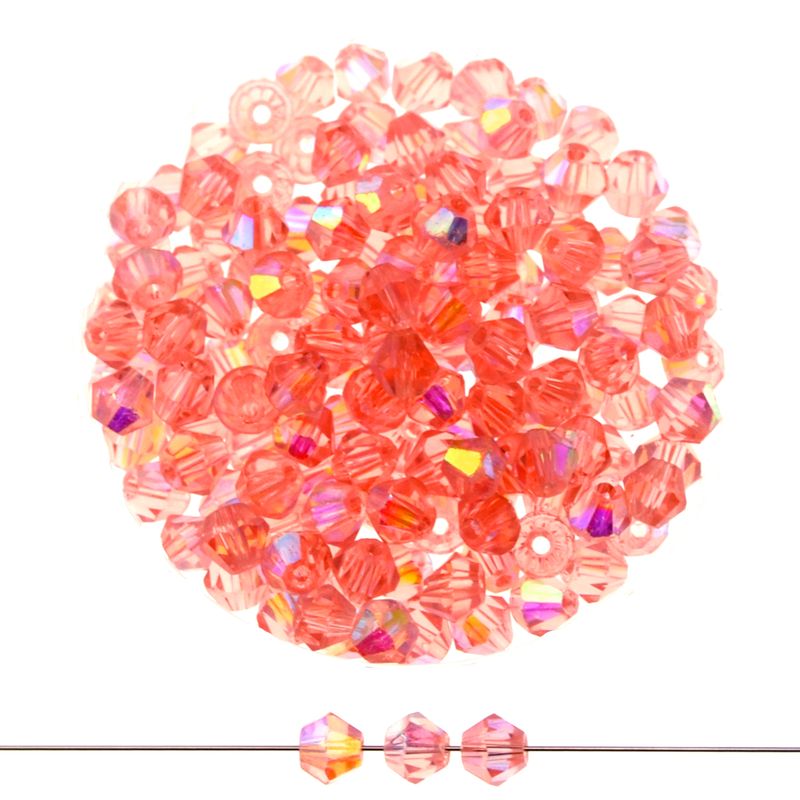 Doppelkegel-Kristallglasperlen – Rosé AB-Effekt , 4 mm I 40 Stück Doppelkegel-Kristallglasperlen – Rosé AB-Effekt , 4 mm I 40 Stück