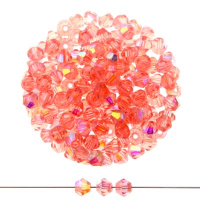 Doppelkegel-Kristallglasperlen – Rosé AB-Effekt , 4 mm I 40 Stück Doppelkegel-Kristallglasperlen – Rosé AB-Effekt , 4 mm I 40 Stück