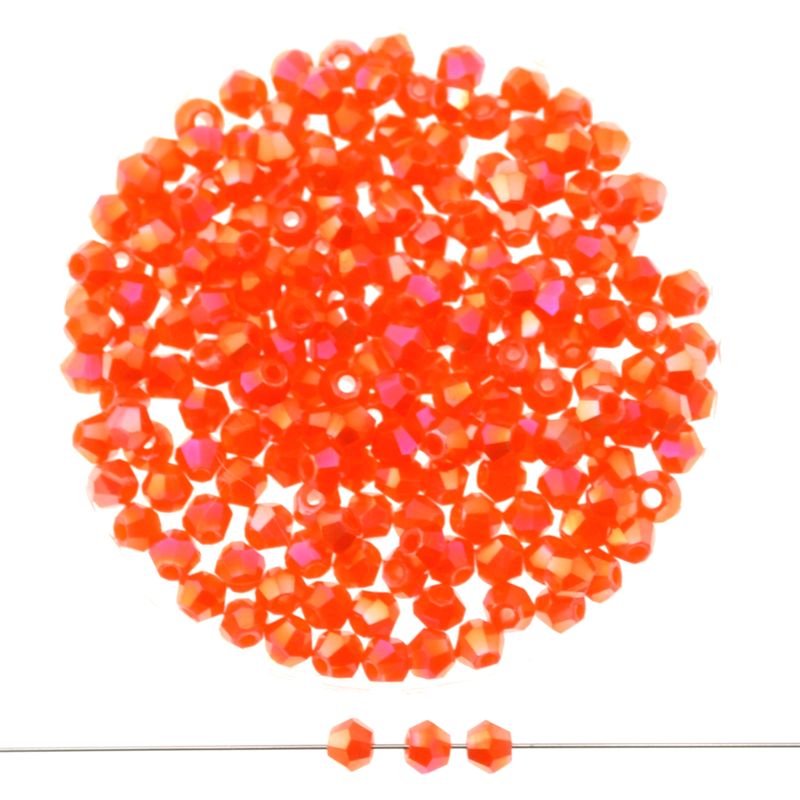 Doppelkegel-Kristallglasperlen – Orangerot AB-Effekt, 3 mm I 40 Stück Doppelkegel-Kristallglasperlen – Orangerot AB-Effekt, 3 mm I 40 Stück