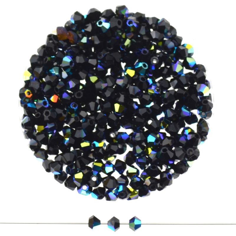 Preciosa Doppelkegel-Kristallglasperlen – Schwarz AB-Effekt, 3 mm I 20 Stück Preciosa Doppelkegel-Kristallglasperlen – Schwarz AB-Effekt, 3 mm I 20 Stück