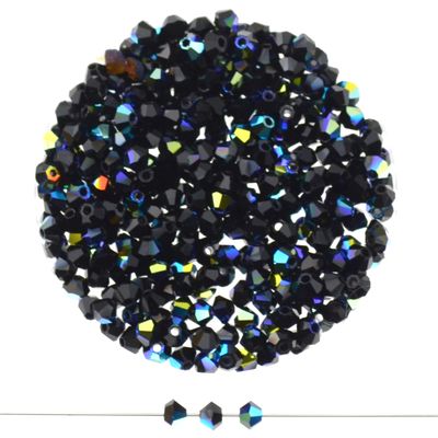 Preciosa Doppelkegel-Kristallglasperlen – Schwarz AB-Effekt, 3 mm I 20 Stück Preciosa Doppelkegel-Kristallglasperlen – Schwarz AB-Effekt, 3 mm I 20 Stück