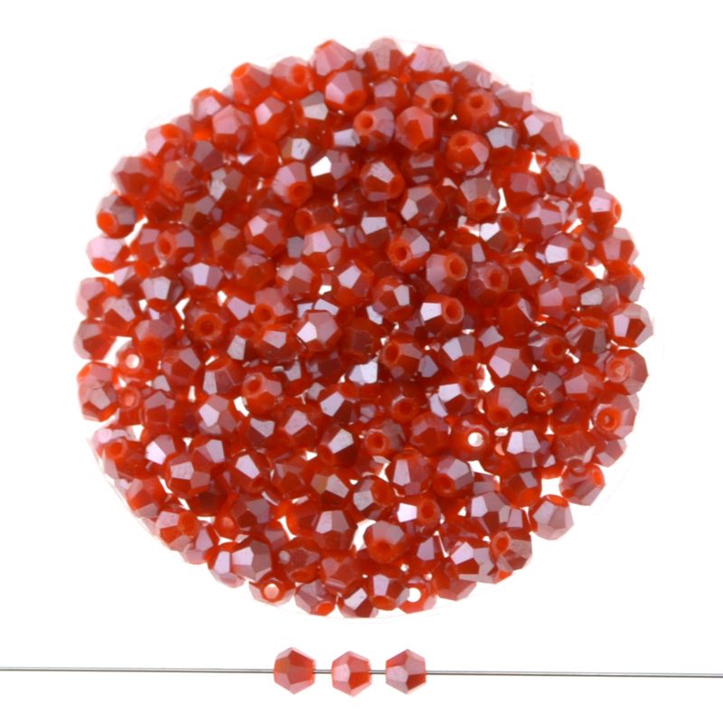 Doppelkegel-Kristallglasperlen – Himmelblau AB-Effekt, 3 mm I 40 Stück Ziegelrote Kristallglasperlen im Doppelkegel-Schliff, 3 mm – 40 Stück für kreative DIY-Schmuckprojekte