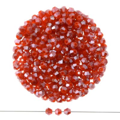 Doppelkegel-Kristallglasperlen – Himmelblau AB-Effekt, 3 mm I 40 Stück Ziegelrote Kristallglasperlen im Doppelkegel-Schliff, 3 mm – 40 Stück für kreative DIY-Schmuckprojekte