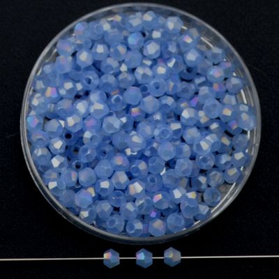 Doppelkegel-Kristallglasperlen – Himmelblau AB-Effekt, 3 mm  I 40 Stück