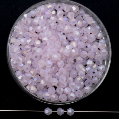 Doppelkegel-Kristallglasperlen – Lavendelrosé AB-Effekt, 3 mm  I 40 Stück