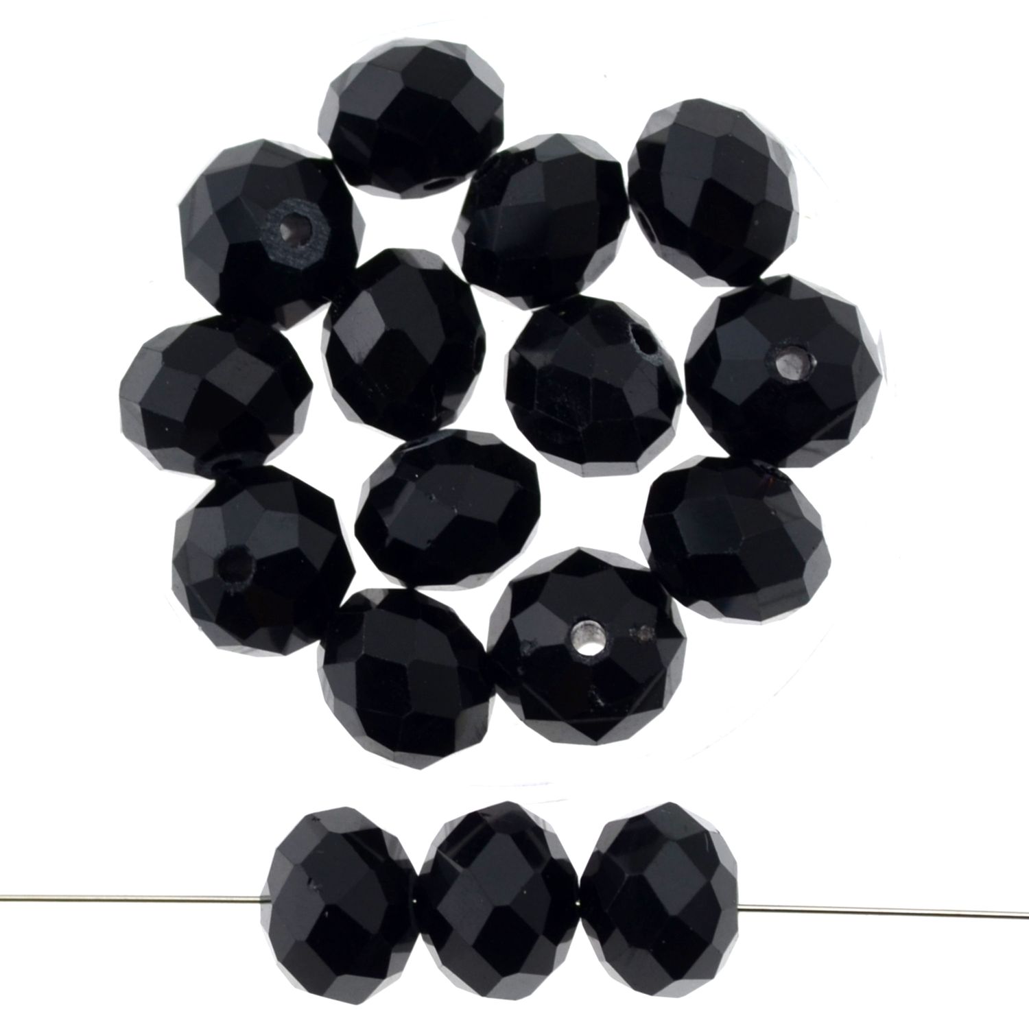 Feuerpolierte Rondellen aus Crystalglas 10x8mm jet / 10 Stück