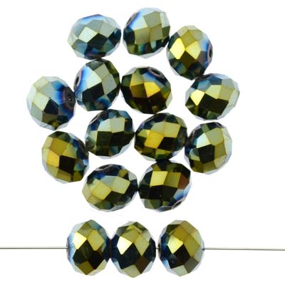 Feuerpolierte Rondellen aus Crystalglas 10x8mm grün metallic / 10 Stück