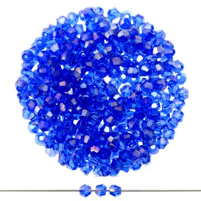 Doppelkegel-Kristallglasperlen – Kobaltblau AB-Effekt, 3mm I 40 Stück Doppelkegel-Kristallglasperlen in Kobaltblau mit AB-Effekt, 3 mm, 40 Stück, für DIY-Schmuck