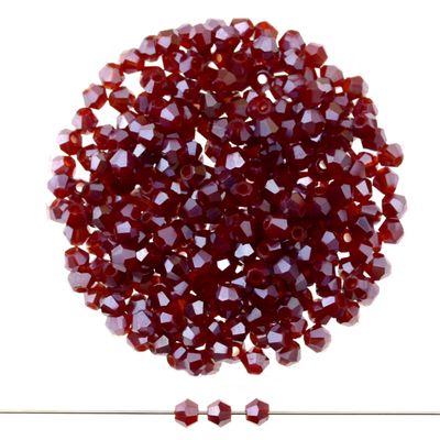 Doppelkegel-Kristallglasperlen – Dunkelrot, 3 mm I 40 Stück Doppelkegel-Kristallglasperlen – Dunkelrot, 3 mm I 40 Stück