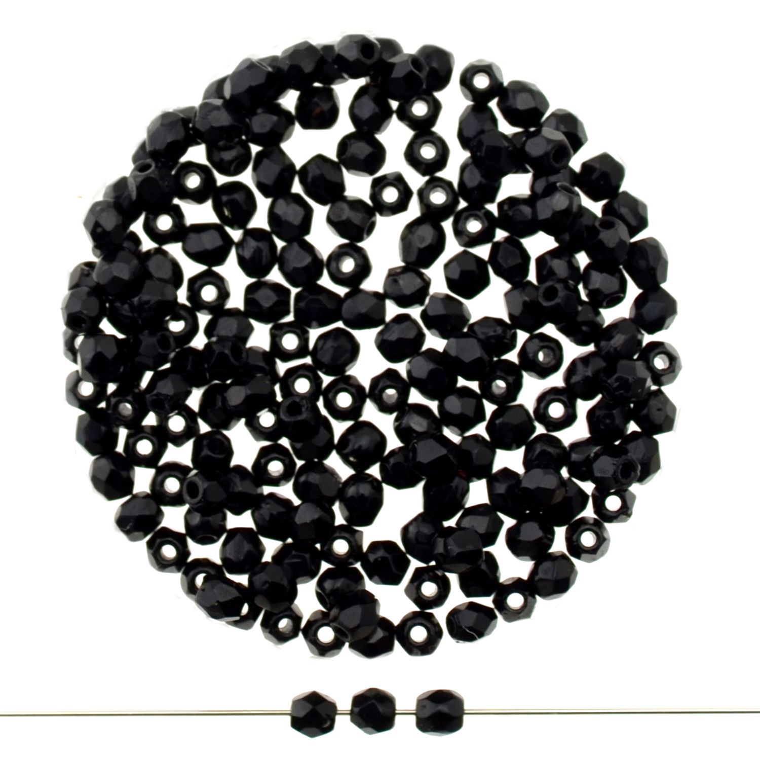 Feuerpolierte Glasperlen – Schwarz, 3mm I 40 Stück
