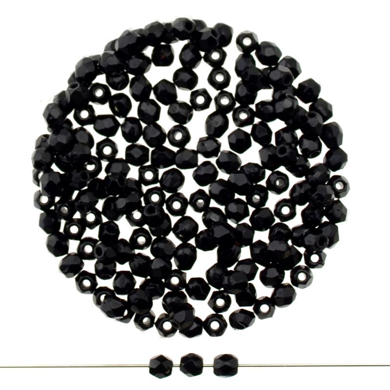 Feuerpolierte Glasperlen – Schwarz, 3mm I 40 Stück