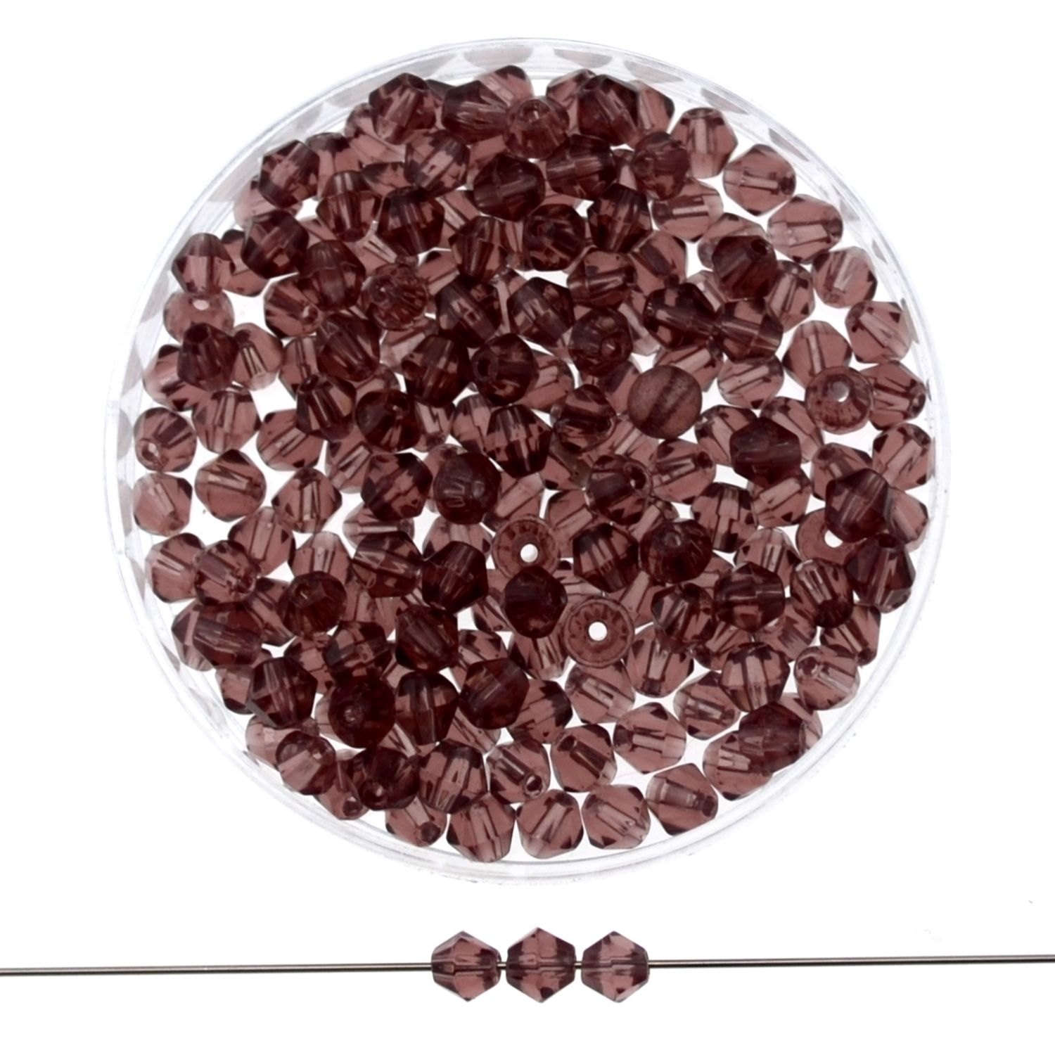 Doppelkegel-Glasperlen – Rauchviolett, 3 mm | 80 Stück
