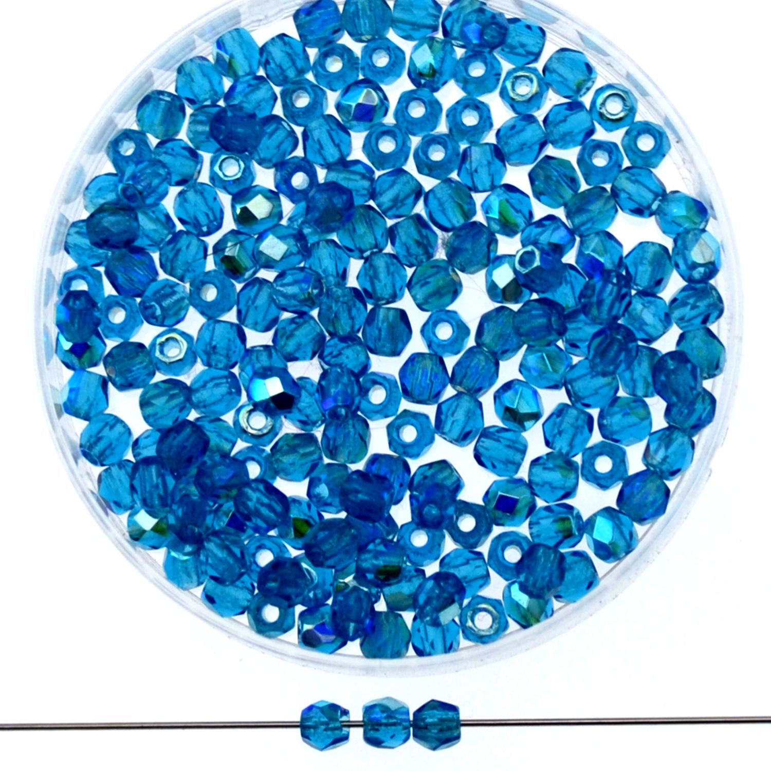 Glasperlen facettiert 3mm capri blue AB | 40 Stück