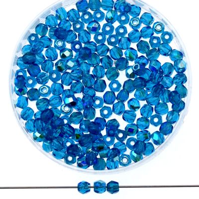Glasperlen facettiert 3mm capri blue AB | 40 Stück Glasperlen facettiert 3mm capri blue AB | 40 Stück