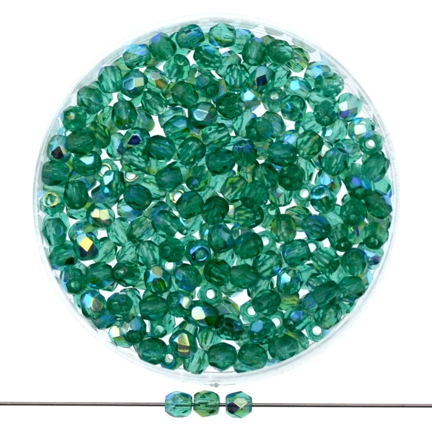 Glasperlen facettiert 3mm emerald AB | 40 Stück