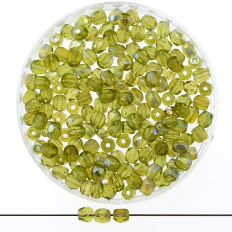 Feuerpolierte Glasperlen Olivgrün AB 3mm – 40 Stück | DIY Schmuckperlen kaufen Feuerpolierte Glasperlen 3 mm in marmoriertem Olivgrün mit AB-Effekt, 40 Stück – ideal zum Schmuck basteln und Armbänder