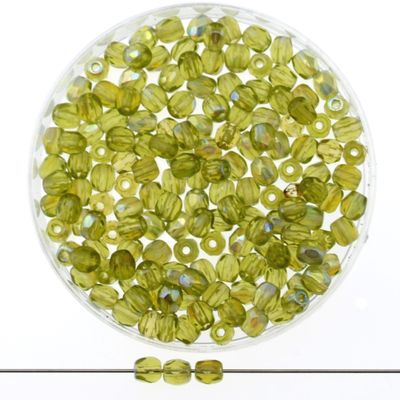 Feuerpolierte Glasperlen Olivgrün AB 3mm – 40 Stück | DIY Schmuckperlen kaufen Feuerpolierte Glasperlen 3 mm in marmoriertem Olivgrün mit AB-Effekt, 40 Stück – ideal zum Schmuck basteln und Armbänder