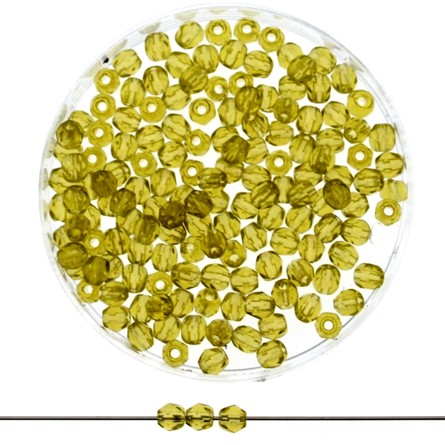  Feuerpolierte Glasperlen 3 mm in transparentem Senfgelb, 25 Stück im Set – ideal für DIY-Schmuck und Armbanddesigns -->
