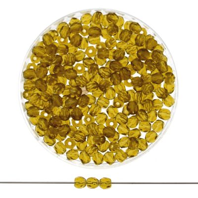 Facettierte Glasperlen – Marmoriert Bernstein-Gelb, 3 mm (40 Stück) Facettierte Glasperlen 3 mm in marmoriertem Bernstein-Gelb, 40 Stück – ideal für Schmuck basteln und Ketten selber mache