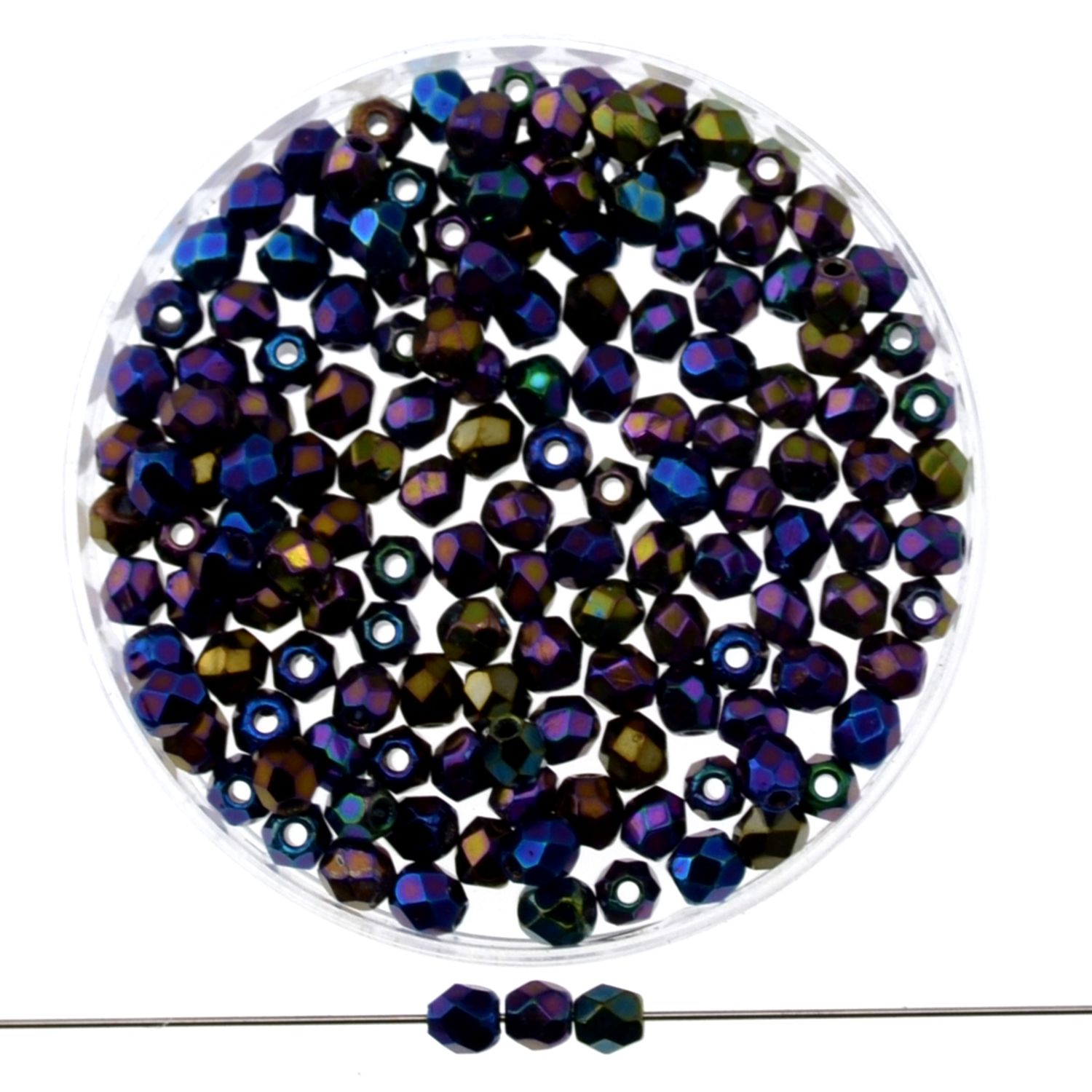 Feuerpolierte Glasperlen 3 mm in Iris Purple mit changierendem Glanz – 40 Stück zum Schmuck selber machen -->
