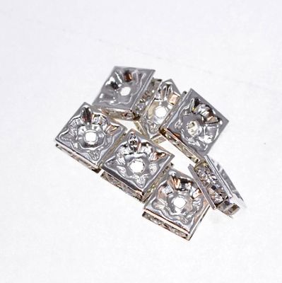 Eckige Strass-Rondelle Silber 6 mm mit klaren Kristallen – 10 Stück für geometrischen Schmuck