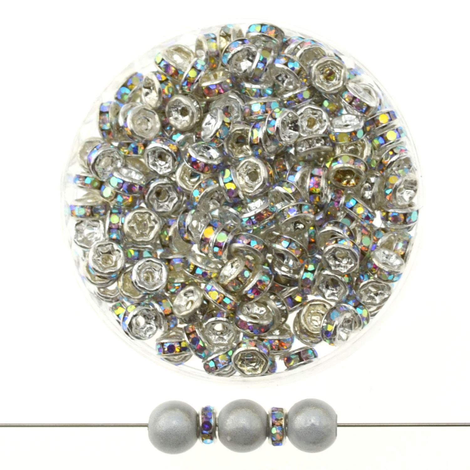 Strass-Rondelle Silber 4mm Crystal AB – 10 Stück | Zarter DIY-Schmuck