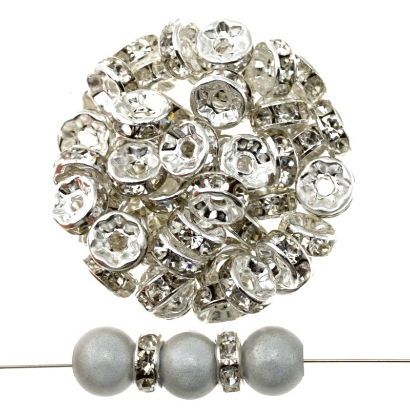 Strass-Rondelle aus Edelstahl, 6 mm, silberfarben, im Set mit 10 Stück – ideal für funkelnde DIY-Schmuckideen