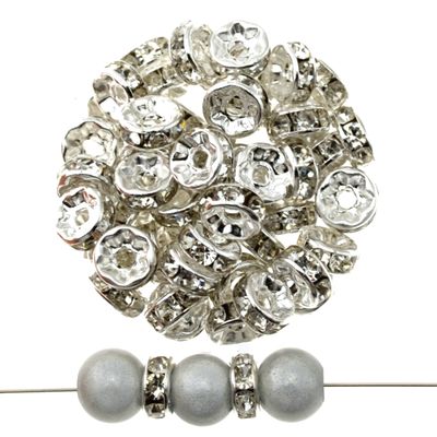 Strass-Rondelle aus Edelstahl, 6 mm, silberfarben, im Set mit 10 Stück – ideal für funkelnde DIY-Schmuckideen