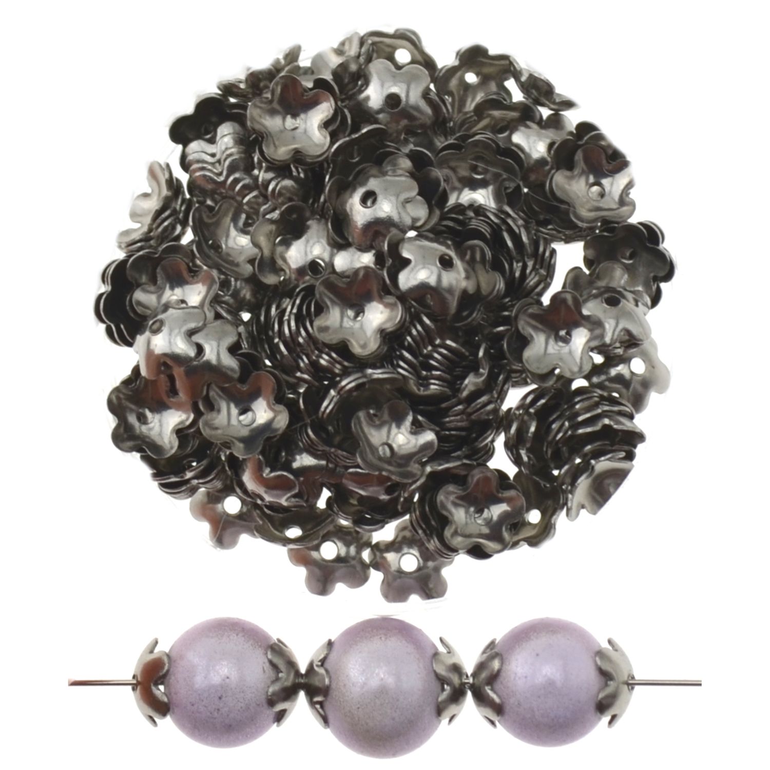 Edelstahl-Perlenkappen Blume ca. 6 mm / 12 Stück I für DIY-Schmuck