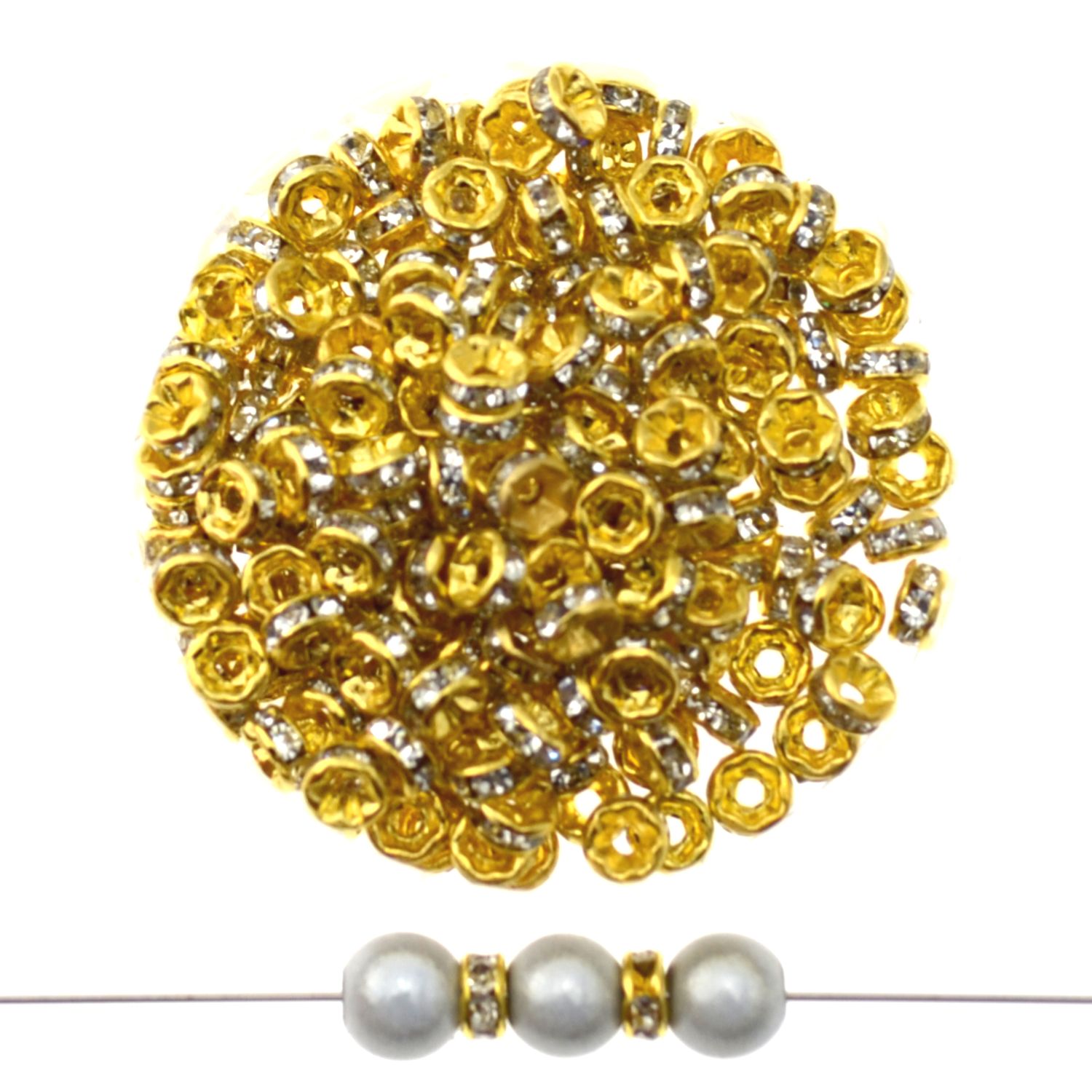Strass-Rondelle Gold 8mm mit Crystal – 10 Stück | Edler DIY-Schmuck