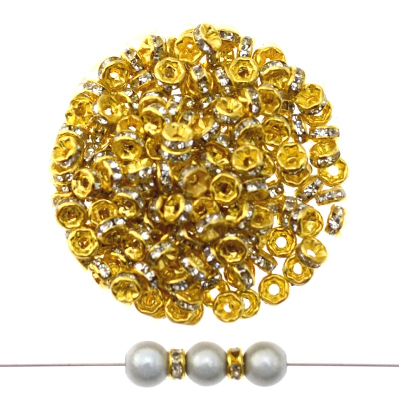 Strass-Rondelle Gold 8mm mit Crystal – 10 Stück | Edler DIY-Schmuck
