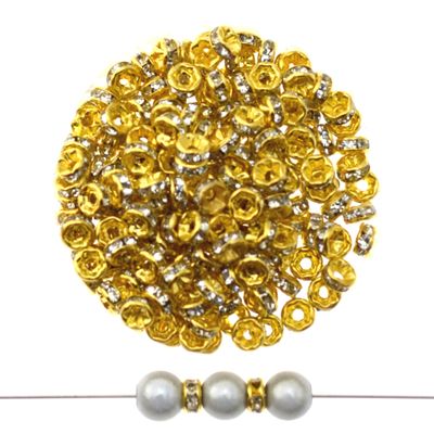 Strass-Rondelle Gold 8mm mit Crystal – 10 Stück | Edler DIY-Schmuck