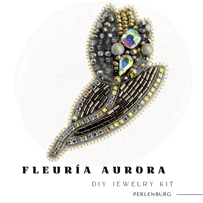 Kit 927/ Brosche selber sticken DIY Tutorial +Set mit Perlen + Anleitung + Zubehör