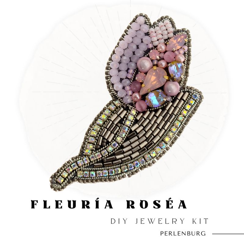 Kit 927/ Brosche selber sticken DIY Tutorial +Set mit Perlen + Anleitung + Zubehör
