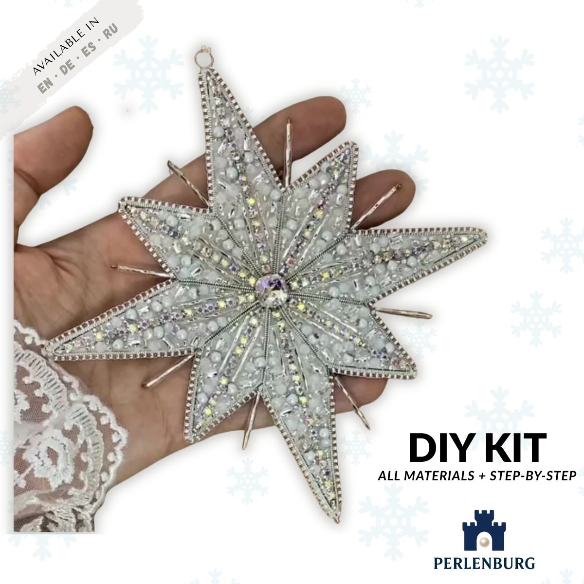 DIY-Kit 932/ Weihnachten Stern selber sticken DIY Kit mit Perlen + Anleitung + Zubehör DIY-Kit 932/ Weihnachten Stern selber sticken DIY Kit mit Perlen + Anleitung + Zubehör