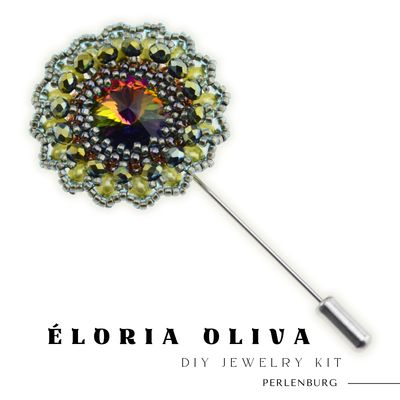 Schmuckherstellungs Set 915 / Brosche selber sticken DIY Kit mit Perlen + Anleitung + Zubehör