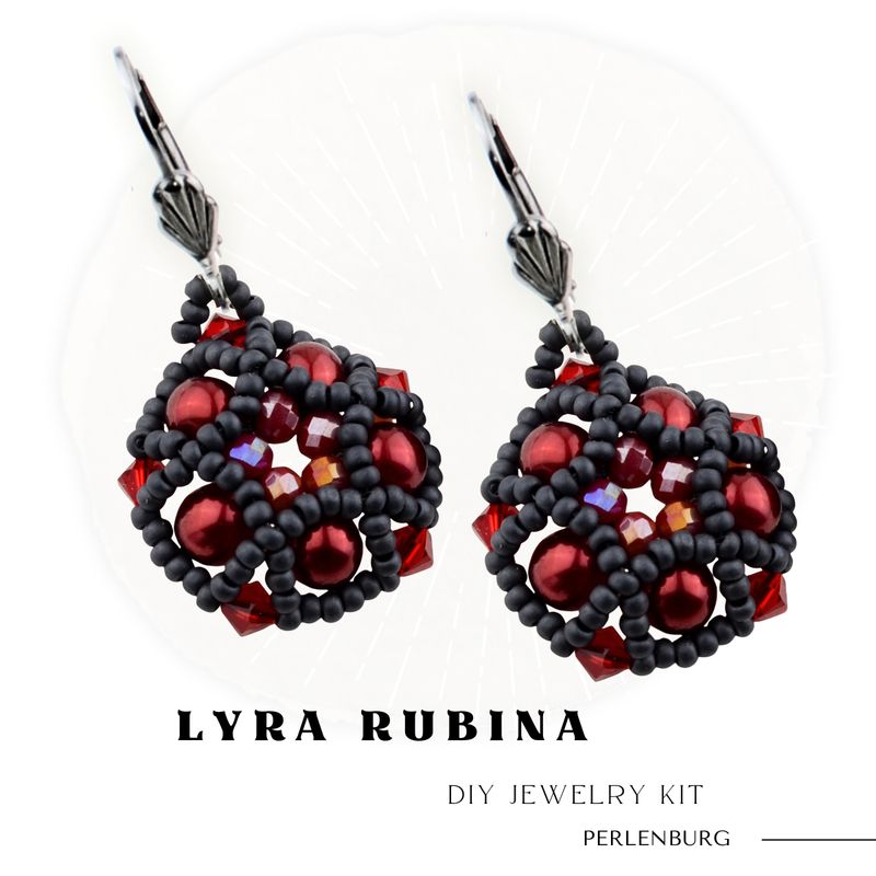 DIY-Schmuckset „Lyra Rubina“ – Ohrringe mit roten Perlen & Anleitung (Faden + Nadel gratis dazu)