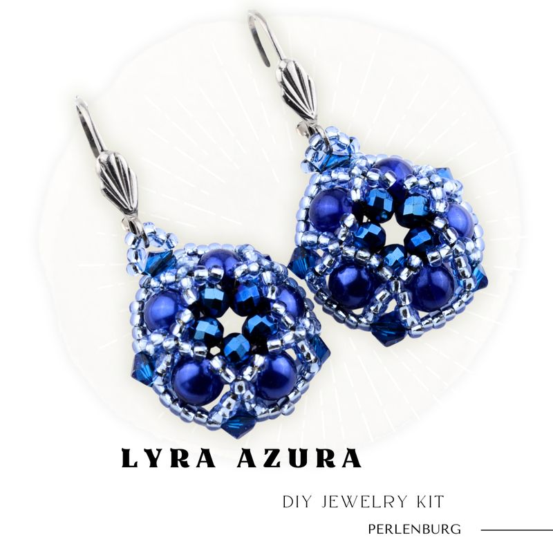 DIY Set 585– Komplettkit mit Anleitung, Perlen und Zubehör / Ohrringe silberblau (Faden + Nadel gratis dazu)