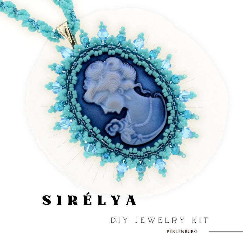 Eleganter DIY-Cabochon-Anhänger „Sirélya“ mit viktorianischem Damenprofil in Türkis und Nachtblau