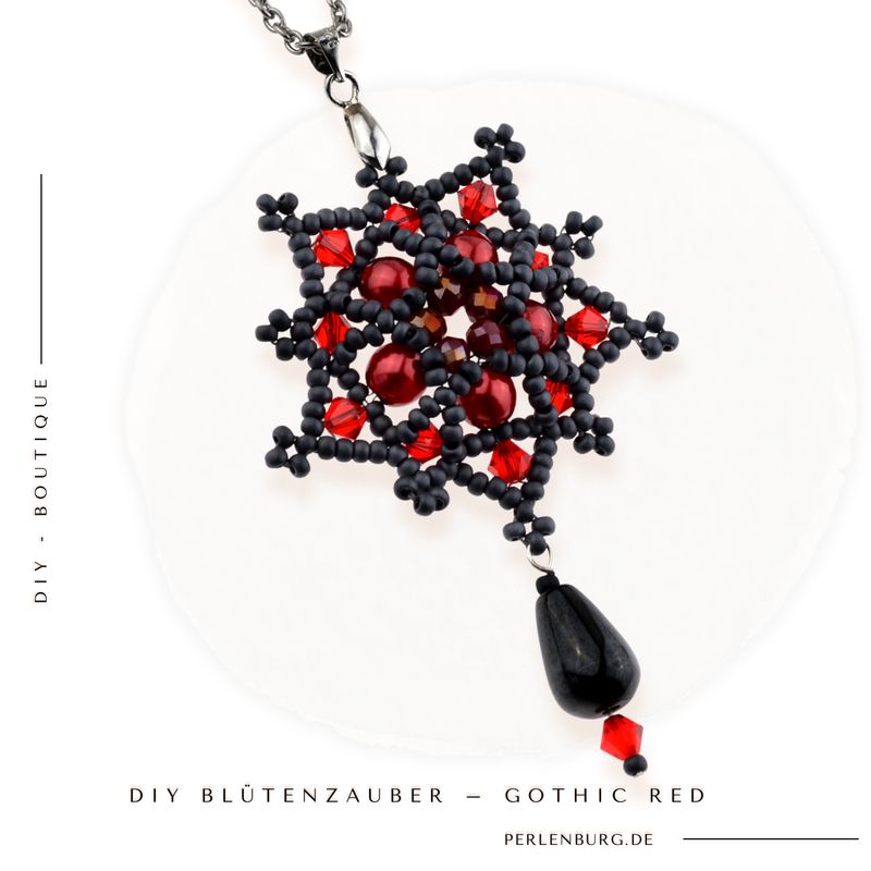 DIY - Kit 584 / Schmuck selber machen  /Anhänger  schwarz-rot ( Faden und Nadel gratis dazu)