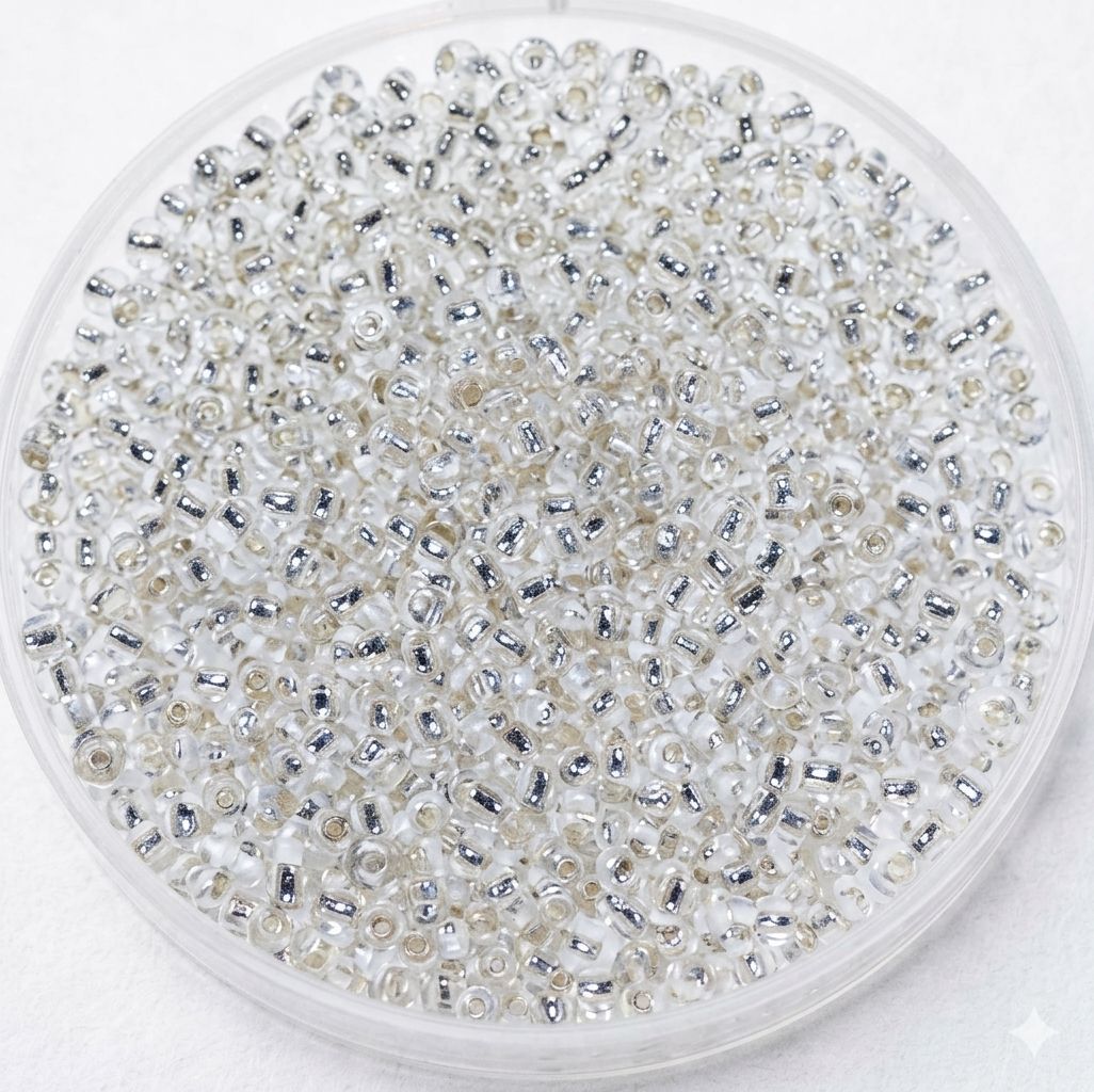 Rocailles Perlen – Kristall Weiß mit Silbereinzug, 2 mm (10 g)