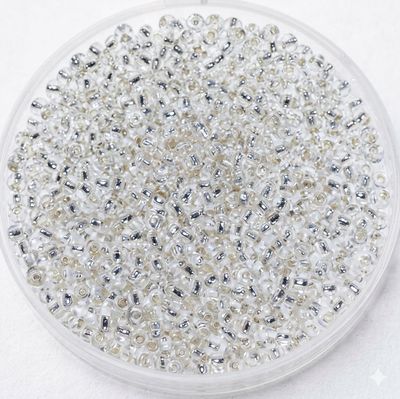 Rocailles Perlen – Kristall Weiß mit Silbereinzug, 2 mm (10 g)