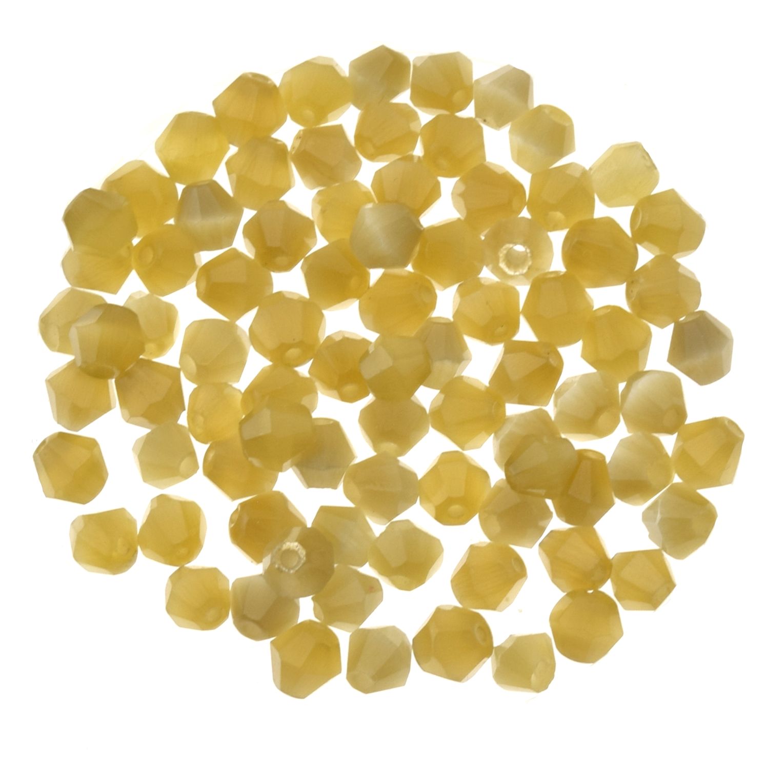 Katzenaugen-Glasperlen – 16 Facetten, Sandgelb, 4 mm (38 Stück) Katzenaugen-Glasperlen – 16 Facetten, Sandgelb, 4 mm (38 Stück)