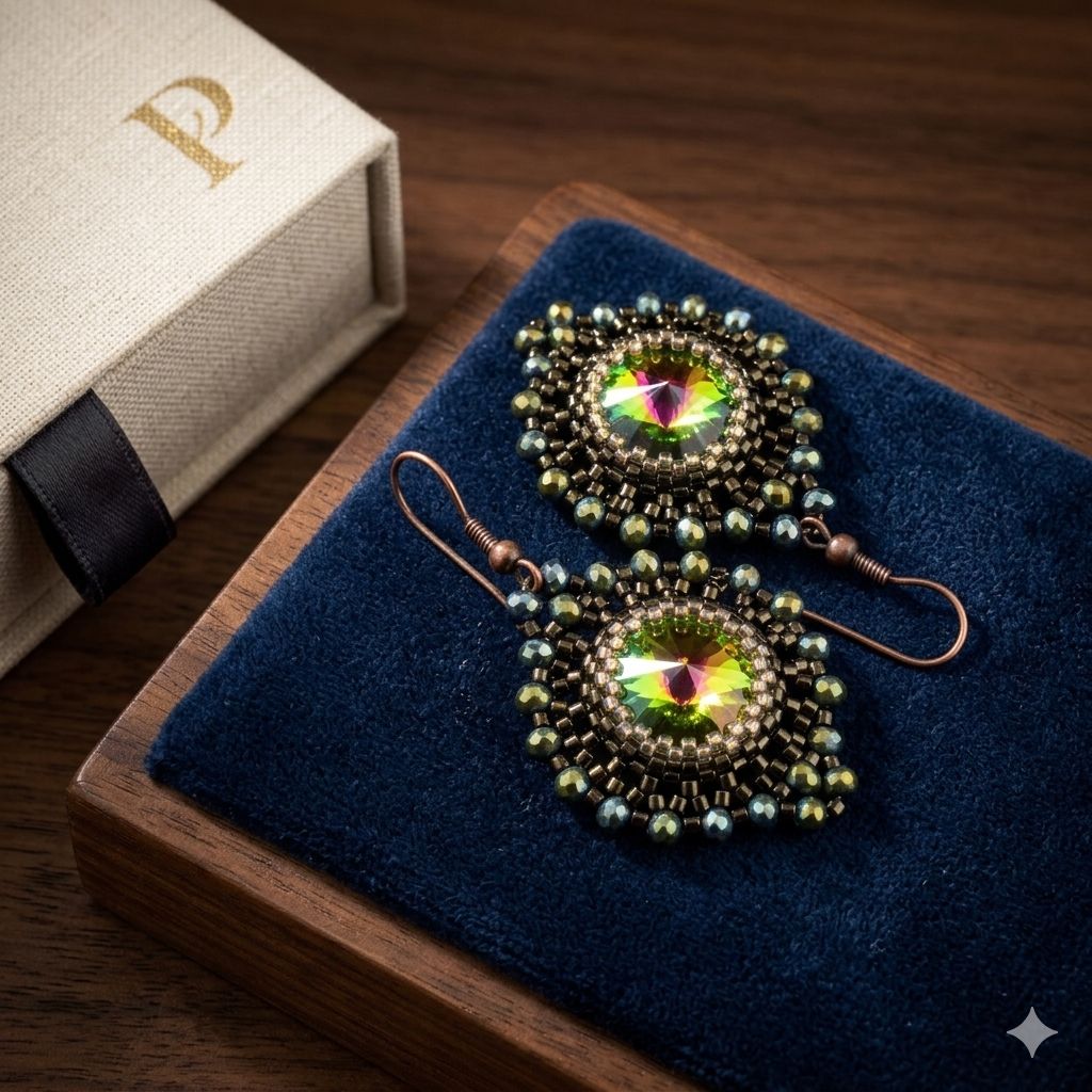 Ohrringe – Kristall Mandala | elegante Statement Ohrringe, handgefertigt