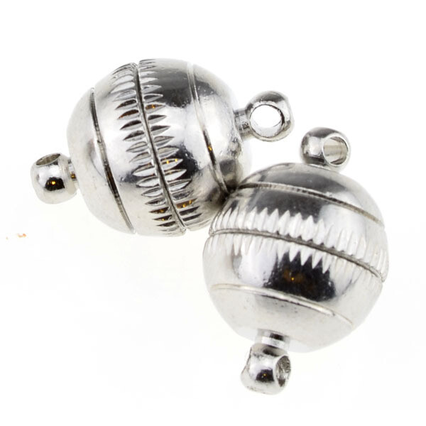 Versilberter Magnetverschluss in Kugelform mit Rillenstruktur, 16×10 mm – ideal für DIY-Schmuckprojekte
