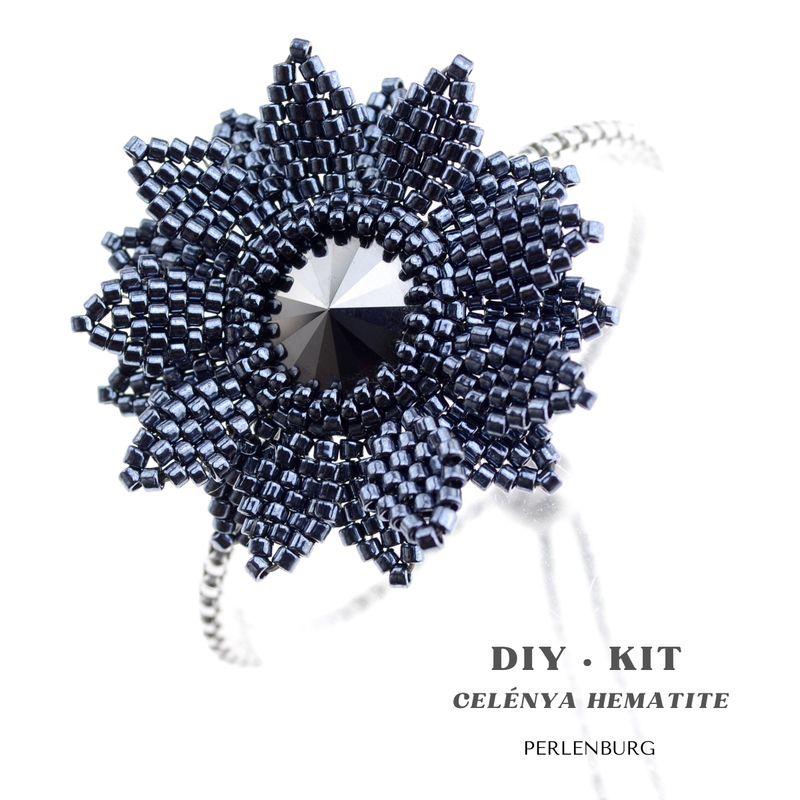 DIY Schmuckset Armband „Celénya Hematite“ – elegantes Perlenarmband mit Hämatit-Kristall und japanischen Perlen, Armband selber basteln im märchenhaften Design.