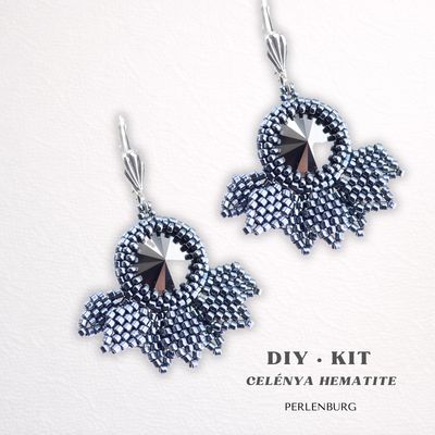 DIY Schmuckset „Celénya Hematite“ – elegante Ohrringe mit Hämatit-Kristall und silbrig schimmernden Perlen, zum Selbermachen in märchenhaftem Design.