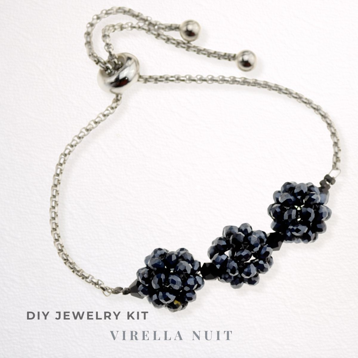 DIY Schmuckset „Virella Nuit“ – elegantes Armband zum Selbermachen mit Glasperlen und Edelstahlkette, perfekt zum Perlen basteln.