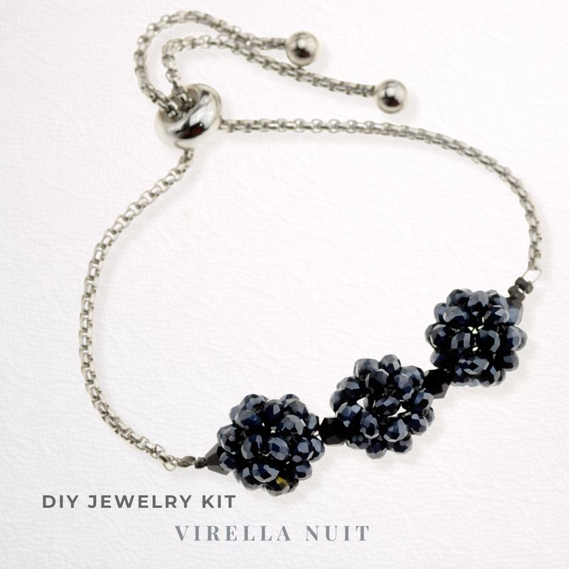 DIY Schmuckset „Virella Nuit“ – elegantes Armband zum Selbermachen mit Glasperlen und Edelstahlkette, perfekt zum Perlen basteln.